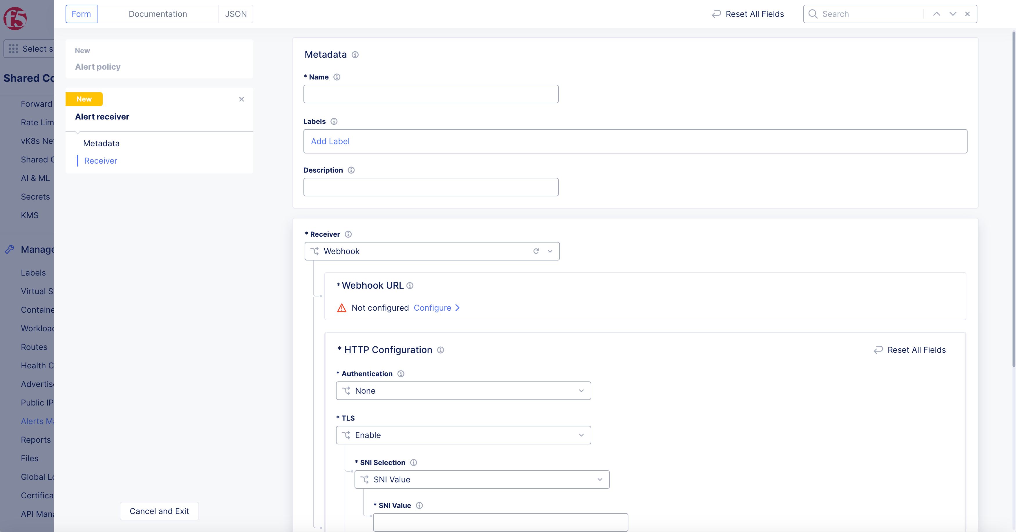 Figure: Alert Receiver Name and Receiver Type