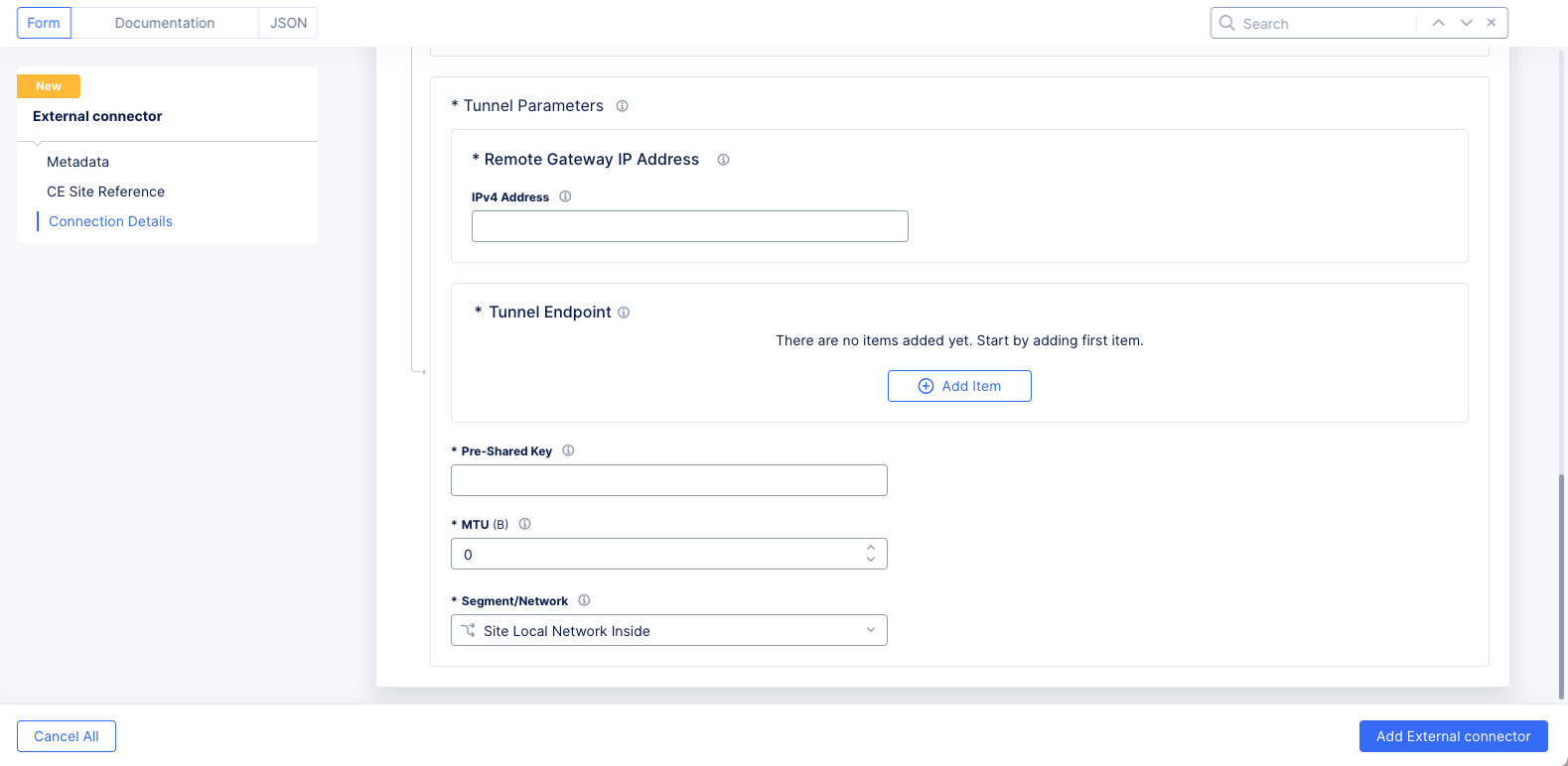 Figure: External Connectors - Tunnel Parameters