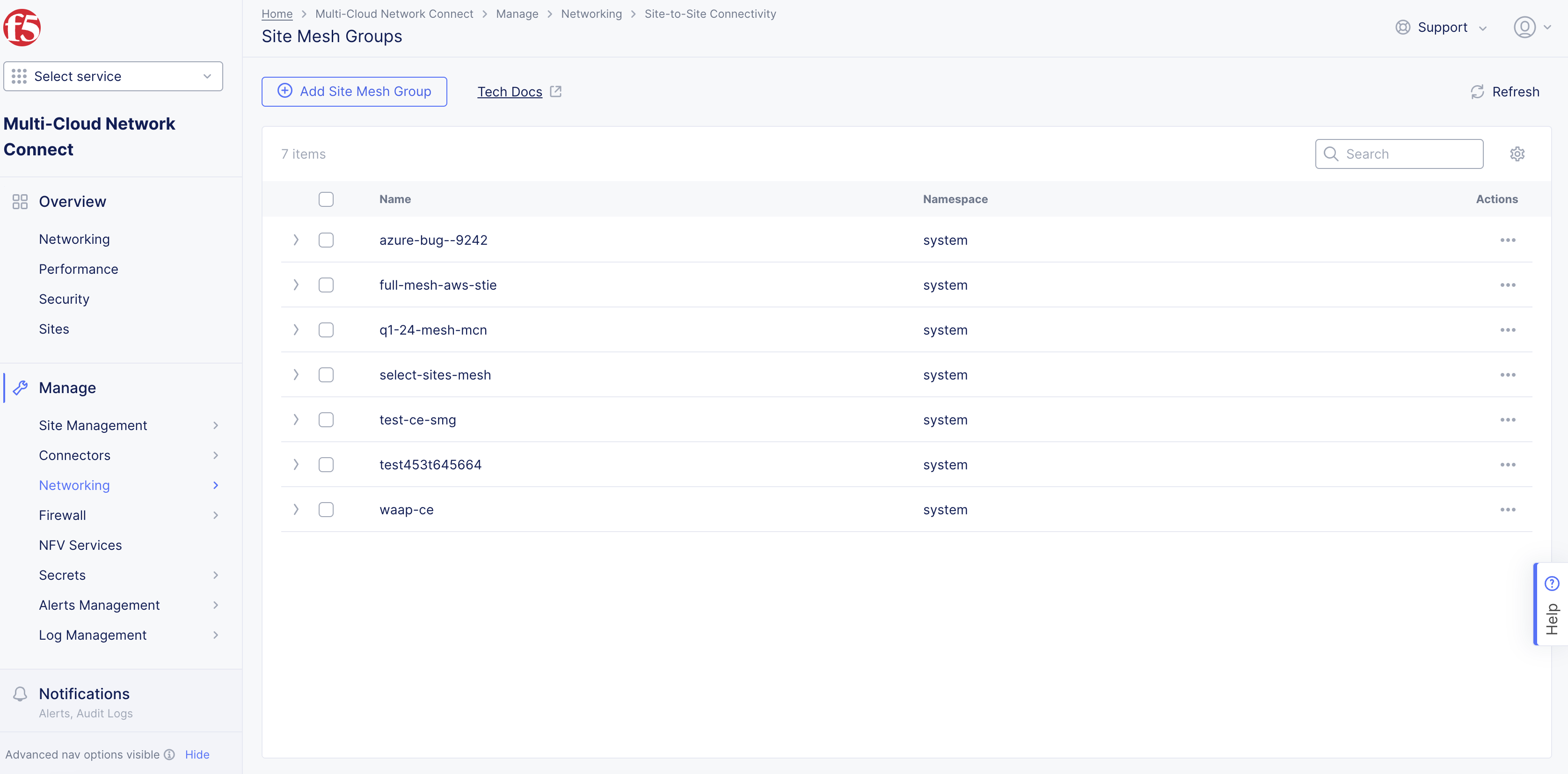 Figure: Navigate to Site Mesh Group