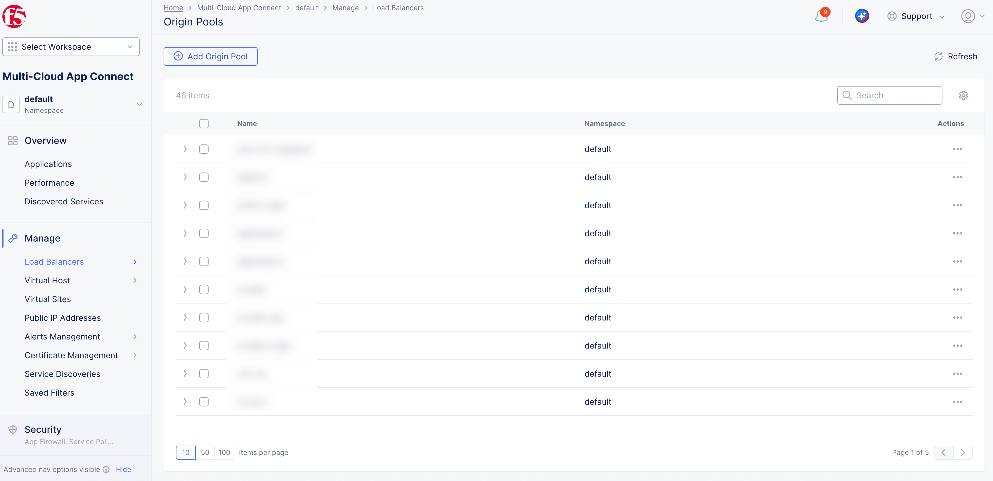 Figure: Navigation to Origin Pools